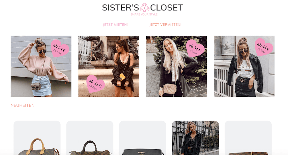 Screenshot der Plattform Sisters' Closet