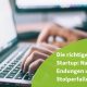 Person tippt auf einem Laptop, daneben der Titel: Die richtige Domain fürs Startup